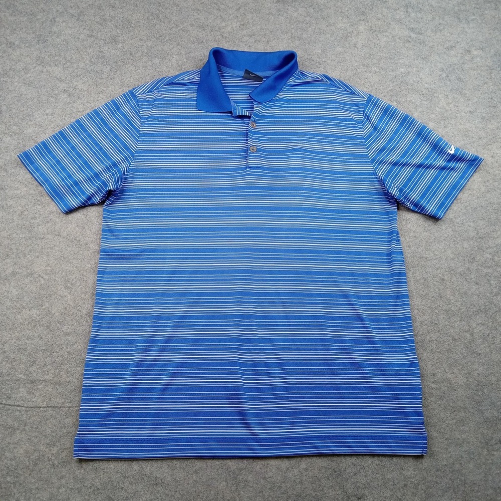Nike‎ Golf Polo Shirt Mens Large Blue Dri Fit Striped Performance Athletic Top